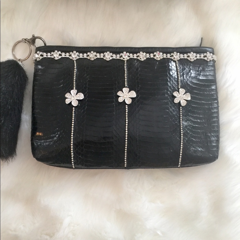 Faux Sneak clutch black with rhinestones 11X8 EUC